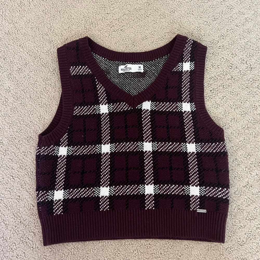 Hollister Burgundy Plaid Sweater Vest